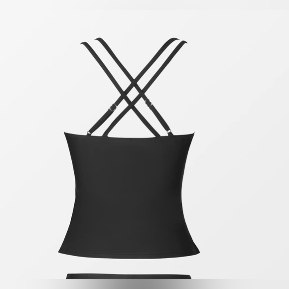 NWOT Cupshe Black Tankini V Neck Ruched Cross Back Small - Picture 7 of 10